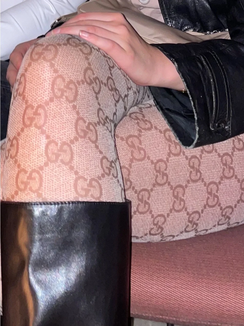Gucci brown logo tights